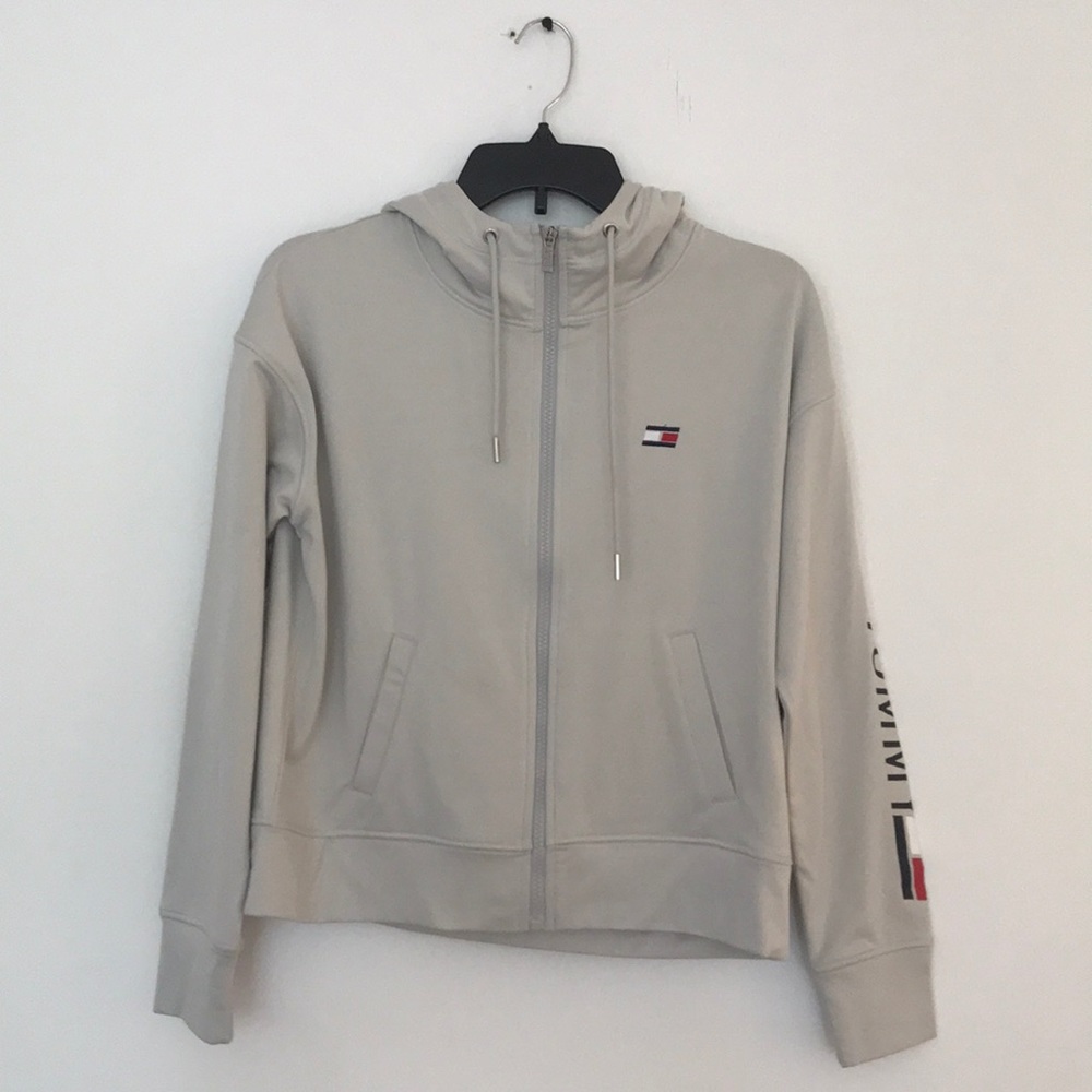 Tommy Hilfiger taupe sweatshirt zip hoodie S
